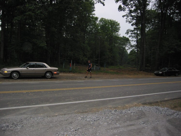 Mike Berry of Team Geezers with Youth at Route 66 crossing